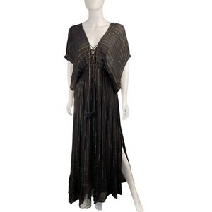 Open Back Tie‎ Waist Slit Party Evening DARK ANGEL V-NECK MAXI DRESS medium